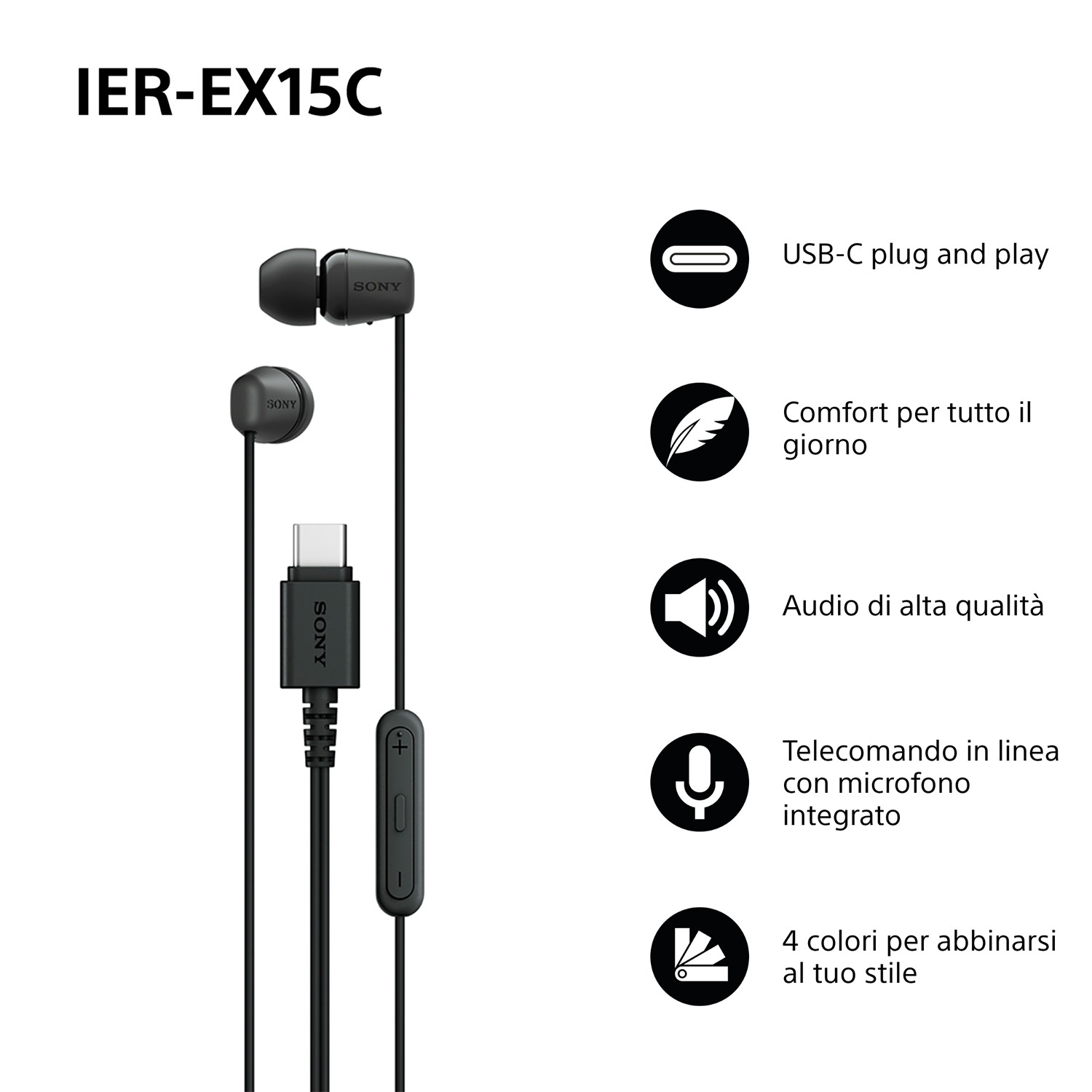 Sony IEREX15CB Nero Cuffia Auricolare In Ear USB-C - immagine 2