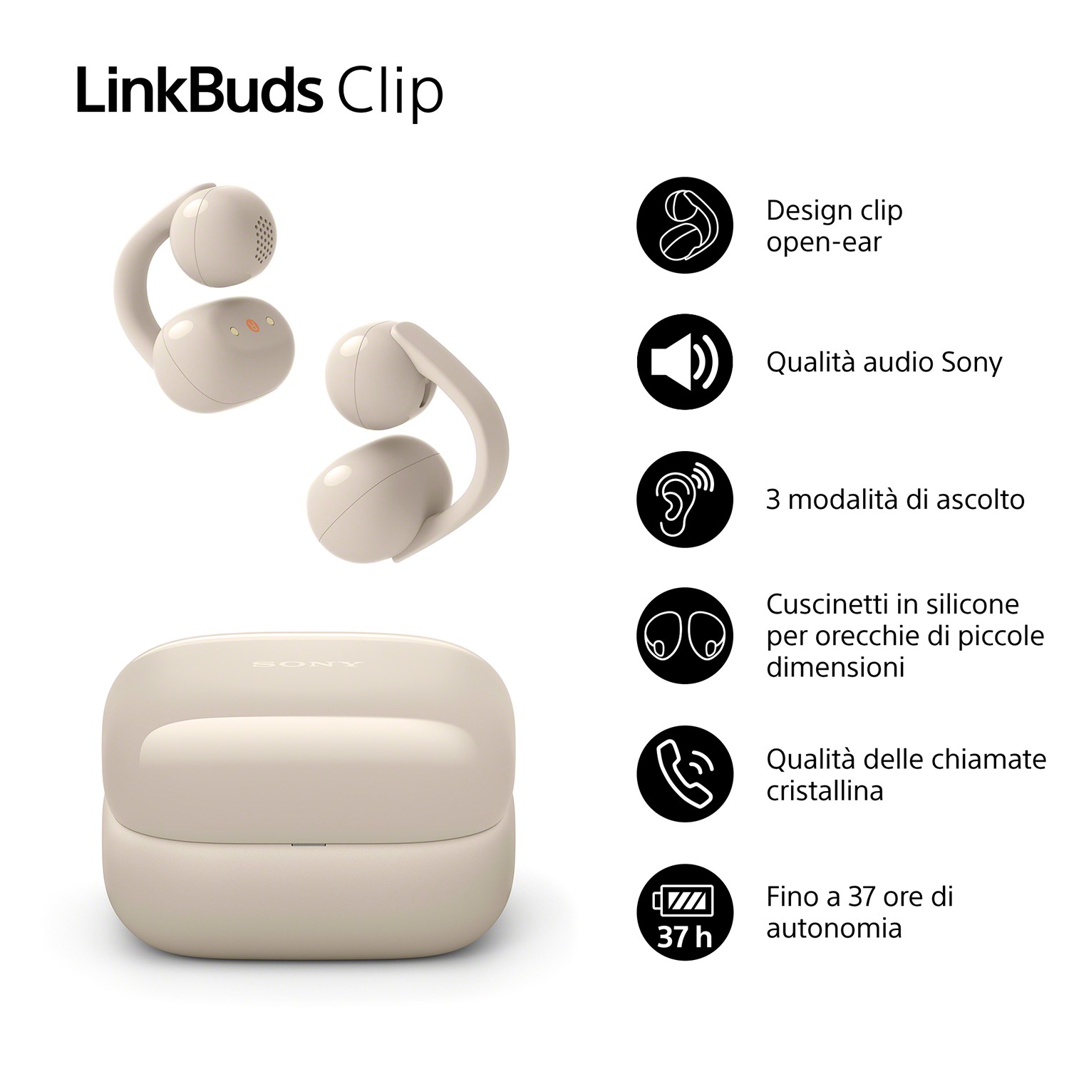Sony Linkbuds Clip WFLC900C Creamy Cuffie Auricolari Bluetooth Open Ear - immagine 3