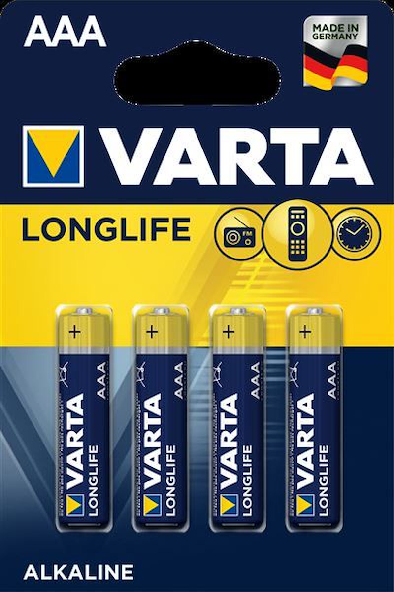 VARTA 4103101414 AAA Longlife, 4 batterie alcaline a lunga durata