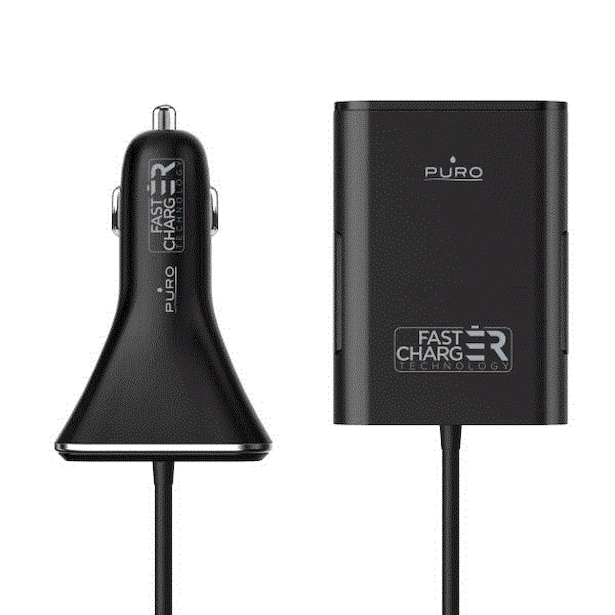 PURO FCCH2USB2HUB68BLK Caricabatterie Auto Fast 2USB + 2 Port Hub USB Nero - Image 3