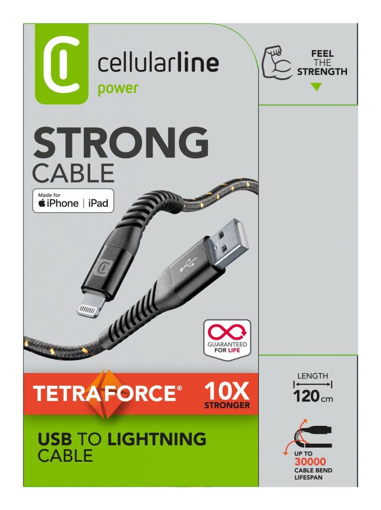 CELLULAR LINE TETRACABMFI1MK Cavo USB Kevlar Apple Nero Ricarica Dati