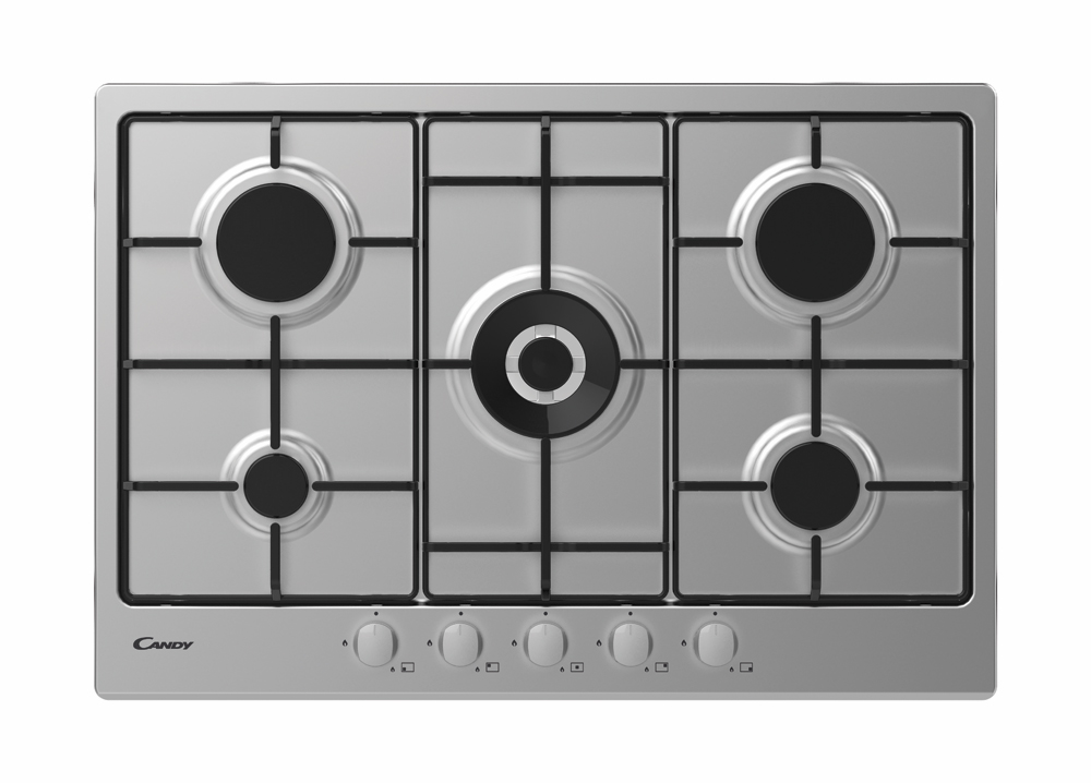 CANDY CHW74WX Piano Cottura Gas 75cm 4 Fuochi Doppia Corona Griglie Smaltate Inox