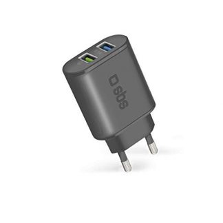 SBS TETR2USBQCH3 Caricabatterie Rete Universale 2USB Ricarica Rapida Nero