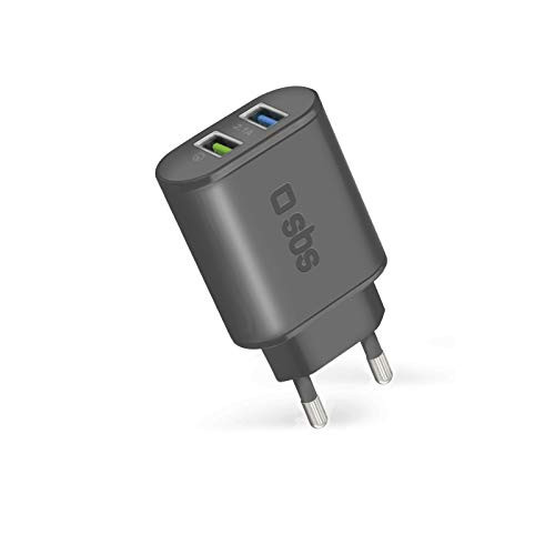 SBS TETR2USBQCH3 Caricabatterie Rete Universale 2USB Ricarica Rapida Nero