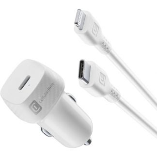 CELLULAR LINE CBRIPHKITC2LMFI20W Caricabatterie Auto USB-C 20W + Cavo Bianco