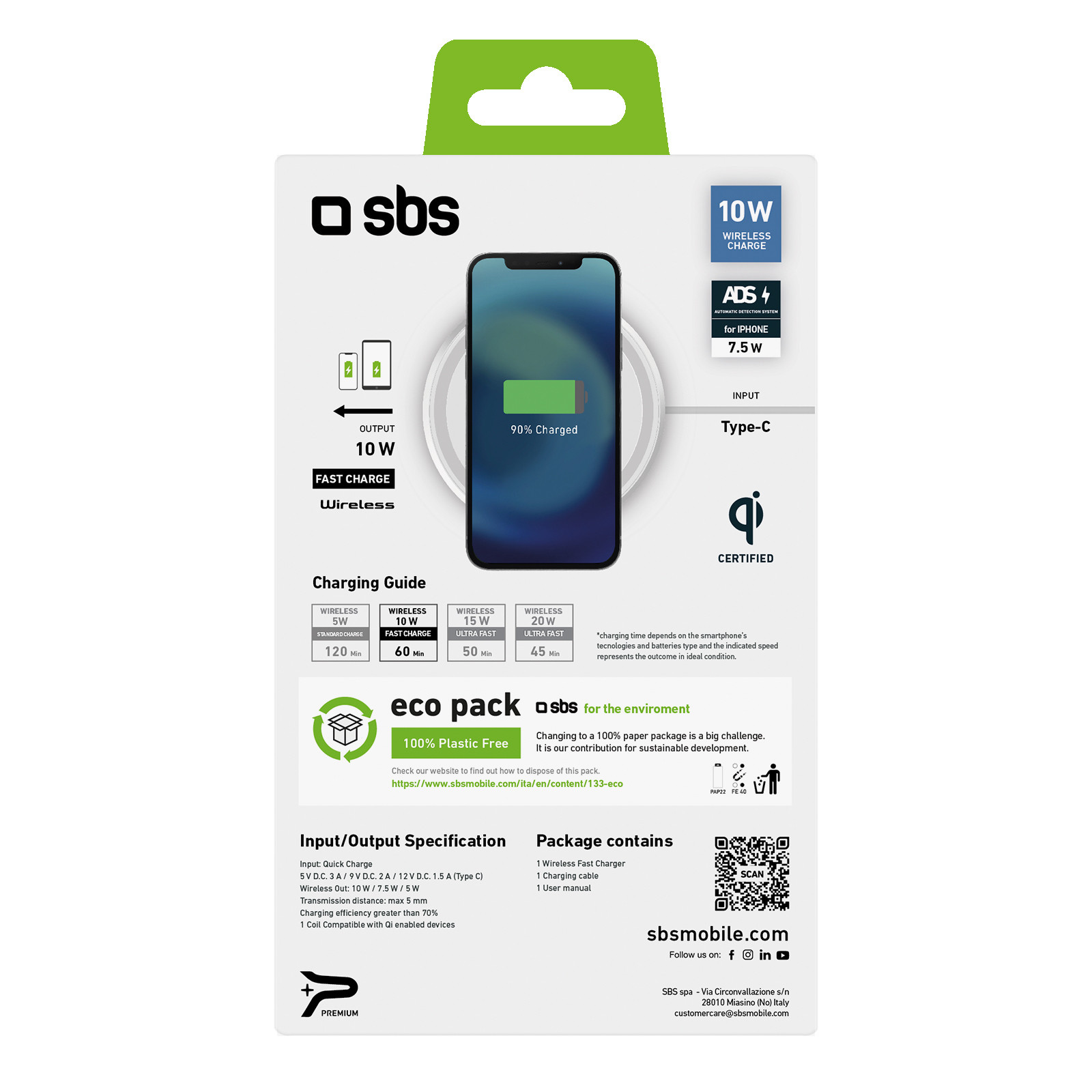 SBS TEWIRELESSUF10WW Caricatore Qi Wireless con Base di Ricarica Rapida 10 Watt - Image 4