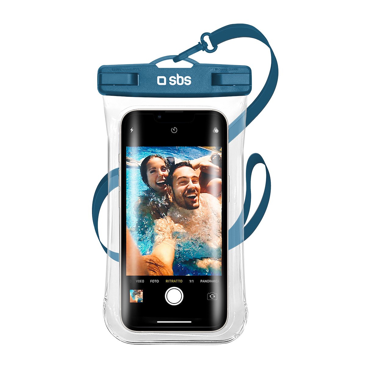 SBS TEWATERSELFIEB Custodia Impermeabile Smartphone Subacquea IPX8 Blu