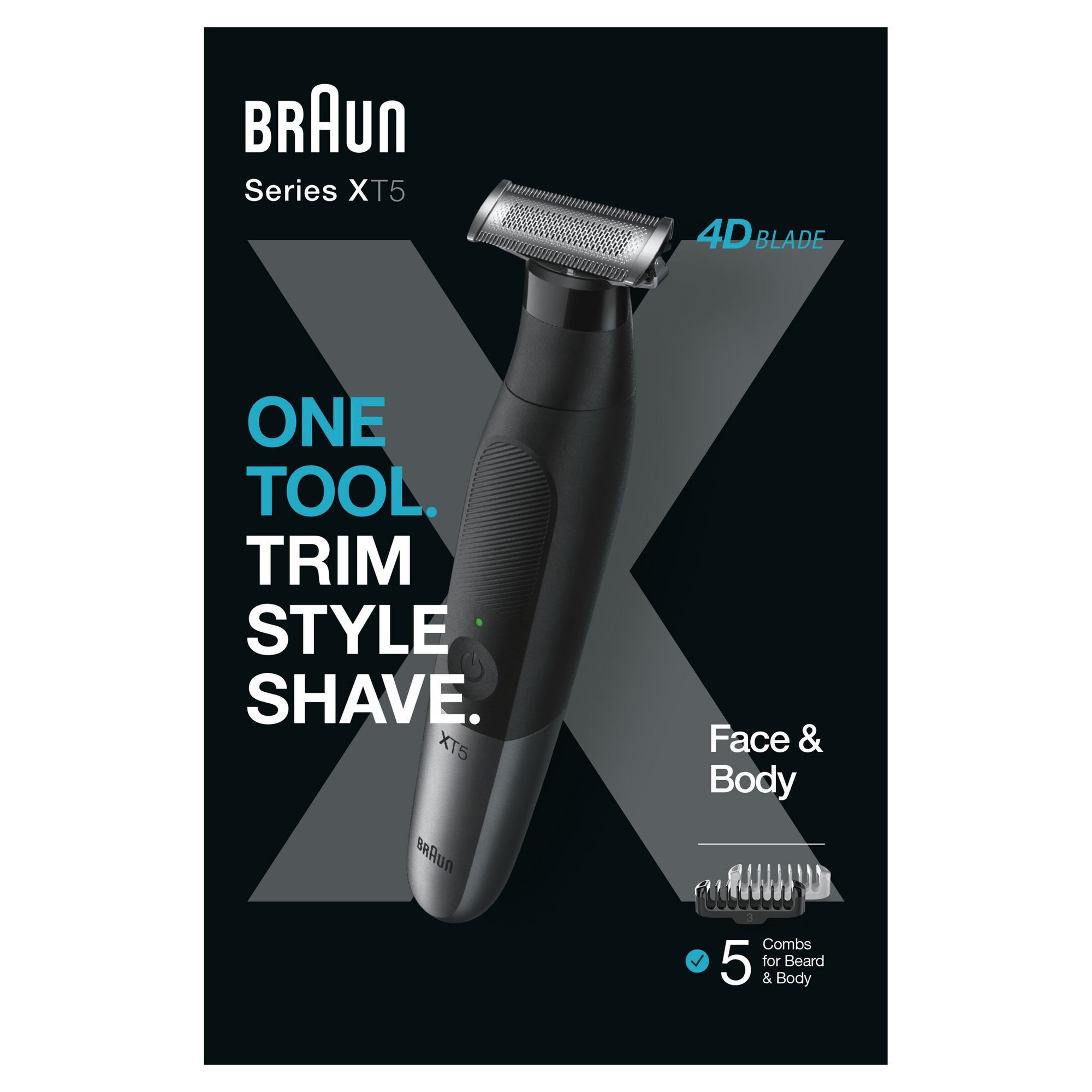 Braun XT5100 Nero-silver Regola Barba-Corpo Ricaricabile con 5 pettini