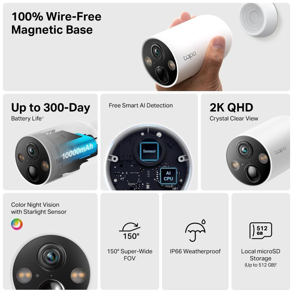 Tapo TC85 Telecamera Smart Wire-Free A Batteria 2K QHD Visione Notturna - Image 3