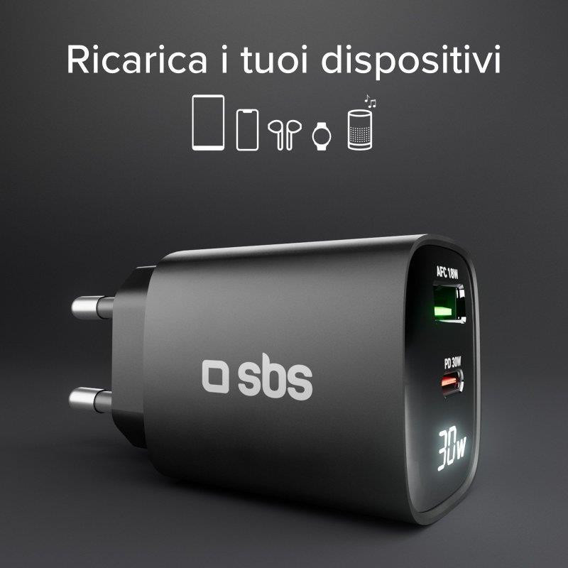 SBS TETRGANLCD1USB1C30K Black Caricabatterie da Muro con Schermo LCD USB-C e USB - Image 8