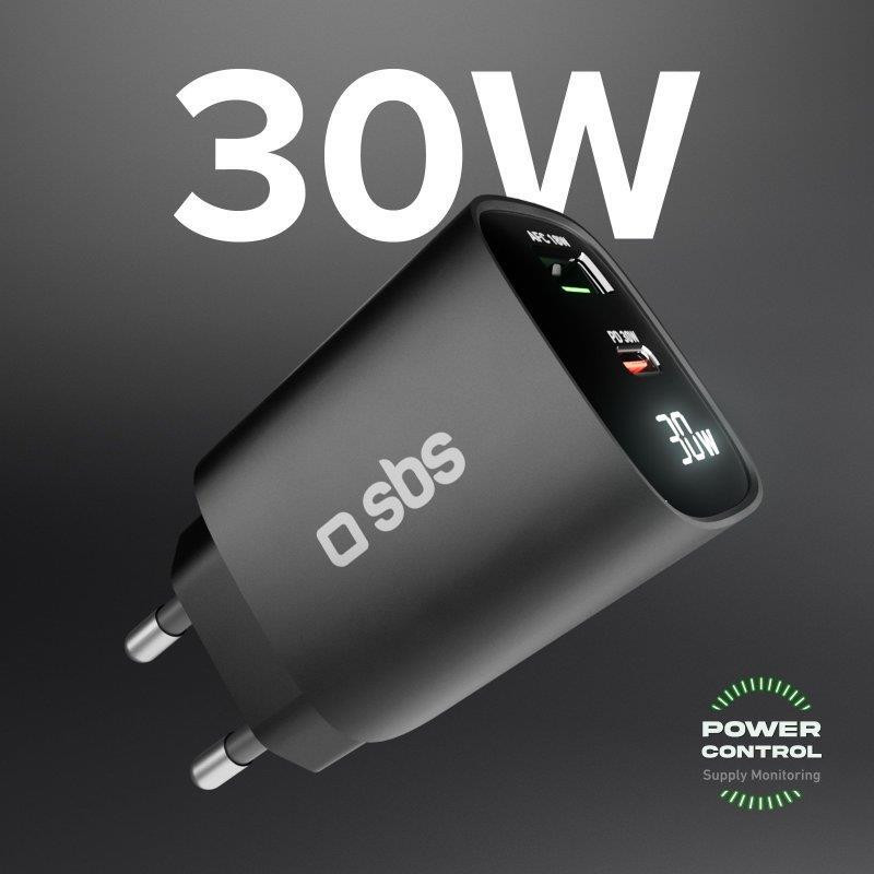 SBS TETRGANLCD1USB1C30K Black Caricabatterie da Muro con Schermo LCD USB-C e USB - Image 9