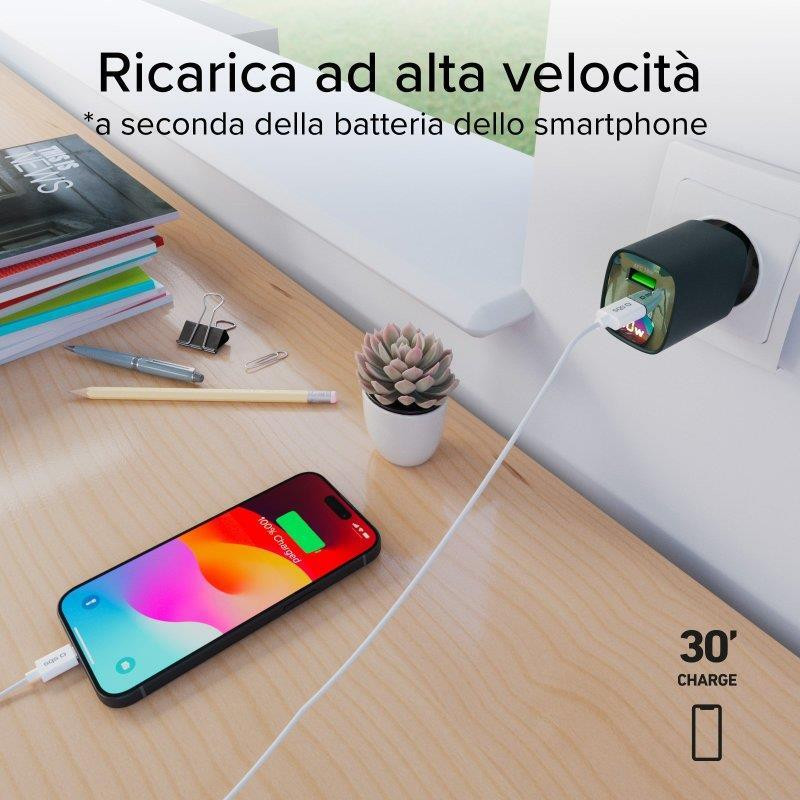 SBS TETRGANLCD1USB1C30G Verde Caricabatterie da Muro con Schermo LCD USB-C e USB - Image 4