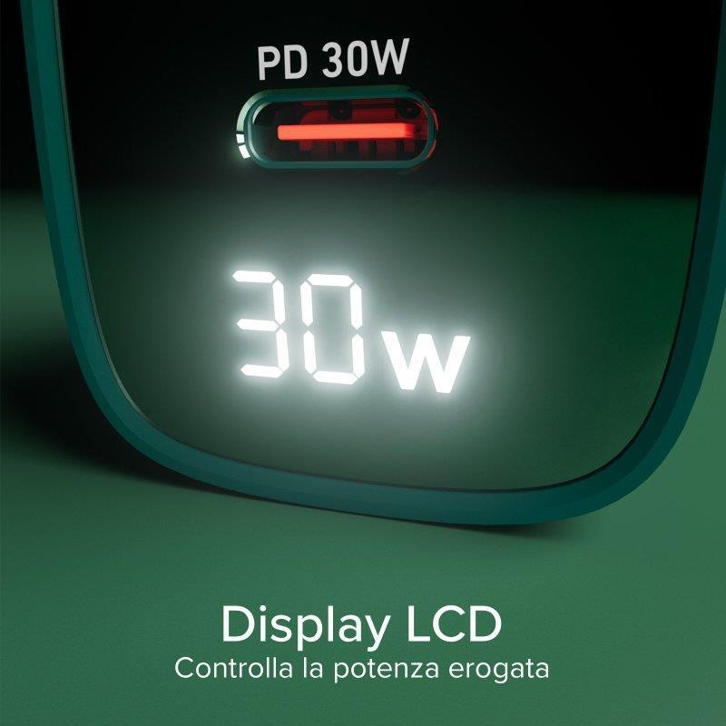 SBS TETRGANLCD1USB1C30G Verde Caricabatterie da Muro con Schermo LCD USB-C e USB - Image 6