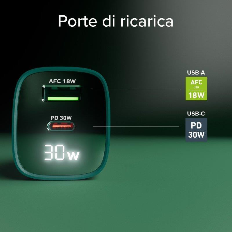 SBS TETRGANLCD1USB1C30G Verde Caricabatterie da Muro con Schermo LCD USB-C e USB - Image 7