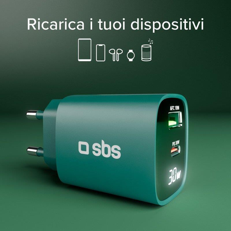 SBS TETRGANLCD1USB1C30G Verde Caricabatterie da Muro con Schermo LCD USB-C e USB - Image 8