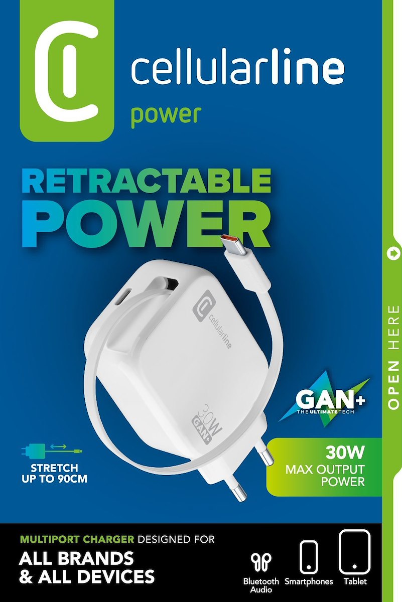 CELLULAR LINE ACHROLLUSBCGAN30WW Caricabatterie Rete USB-C 30W GAN Roller WH - Image 3