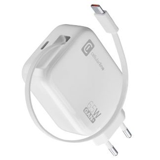 CELLULAR LINE ACHROLLUSBCGAN65WW Caricabatterie Rete USB-C Retrattile 65W GAN Bianco