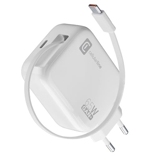 CELLULAR LINE ACHROLLUSBCGAN65WW Caricabatterie Rete USB-C Retrattile 65W GAN Bianco