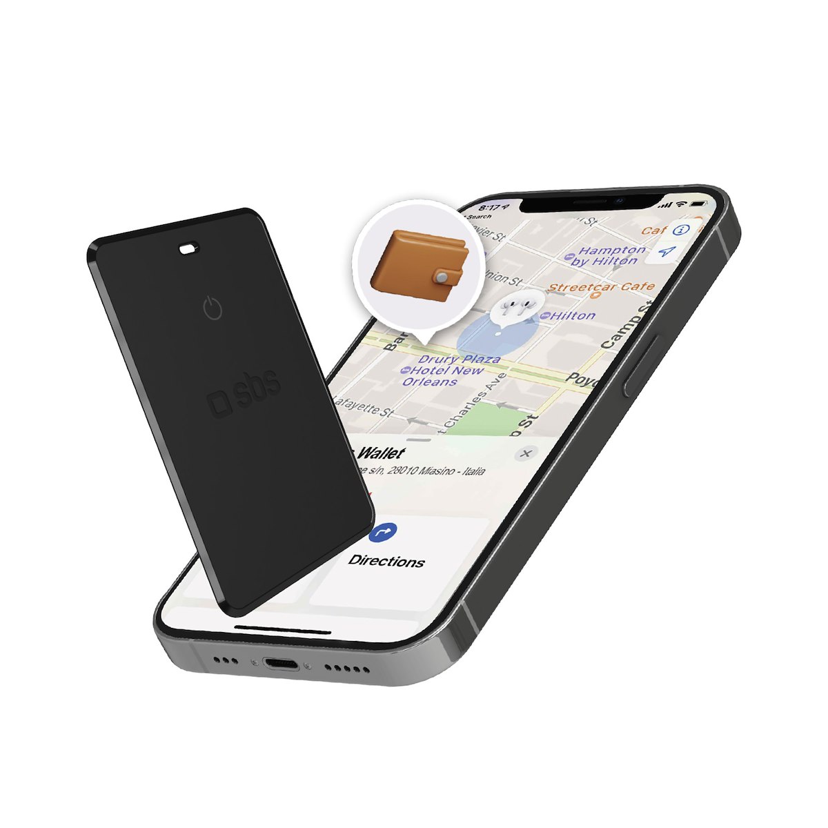 SBS TEFINDCARDAPGOK Localizzatore GPS Bluetooth Apple Google Impermeabile Nero