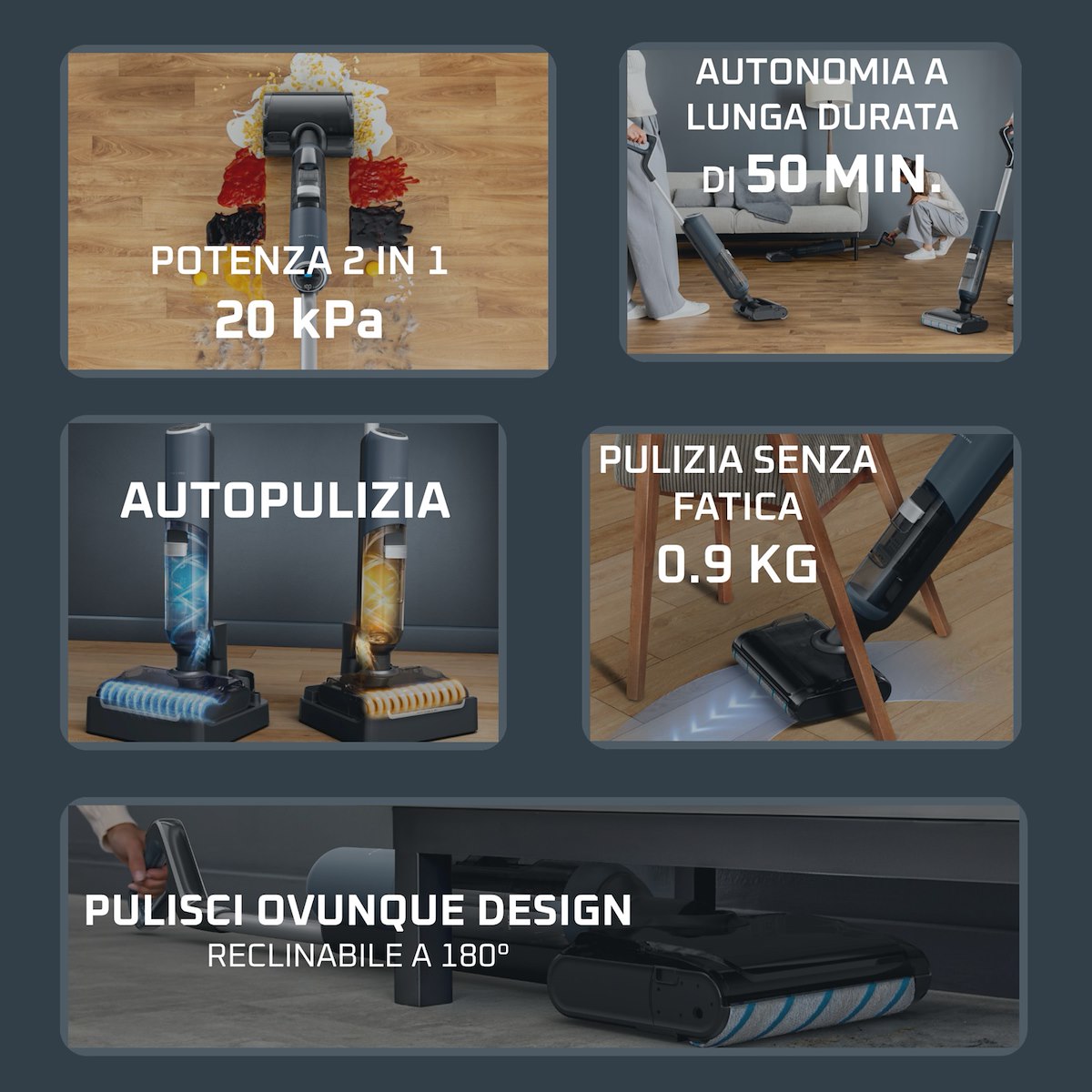 ROWENTA GZ5436 Lava Aspira Senza Fili Potente 250W Con Base Ricarica - immagine 3