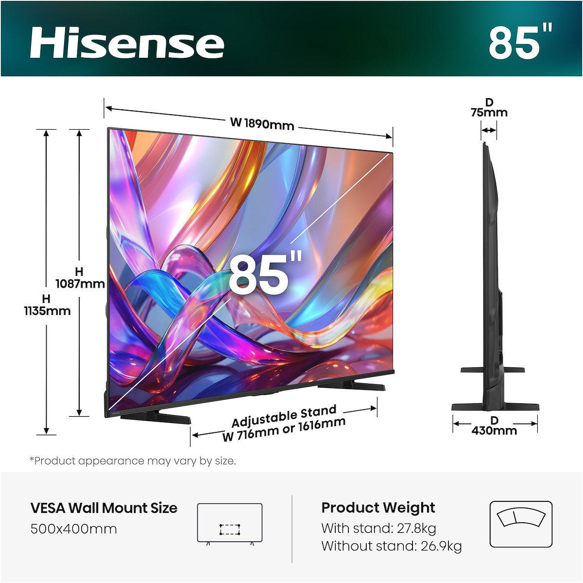 HISENSE 85E79S Smart TV QLED 85 Pollici 4K UHD HDR VIDAA - immagine 2