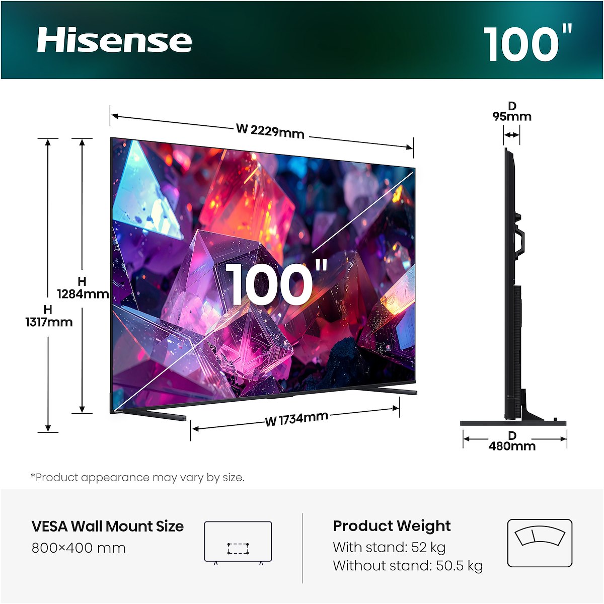 HISENSE 100E7SPRO Smart TV QLED 100 Pollici 4K UHD 144Hz DVB T2 S2 - immagine 2