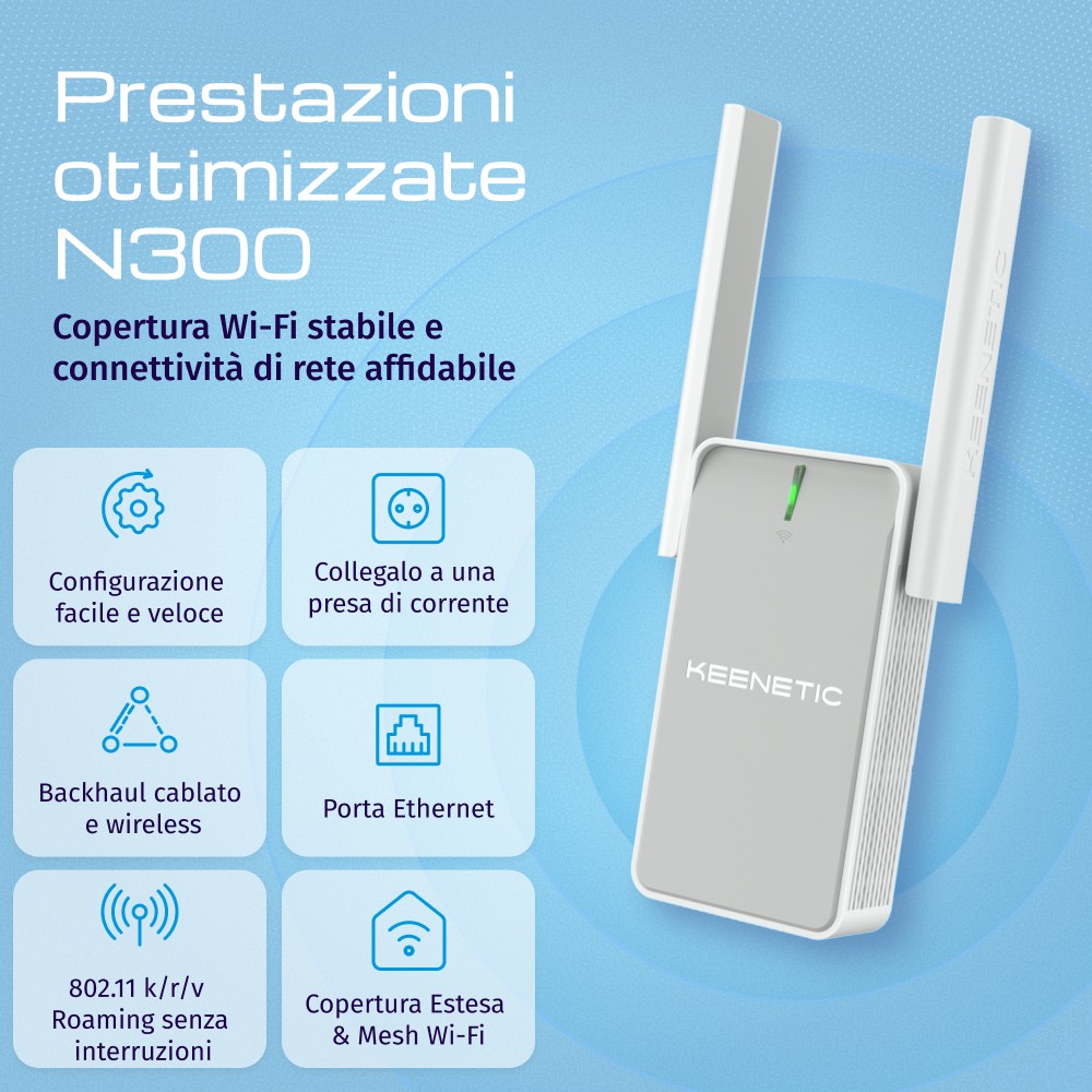 KEENETIC KN3211 Range Extender WiFi N300 Mesh Buddy 4 Estensore Rete - immagine 4