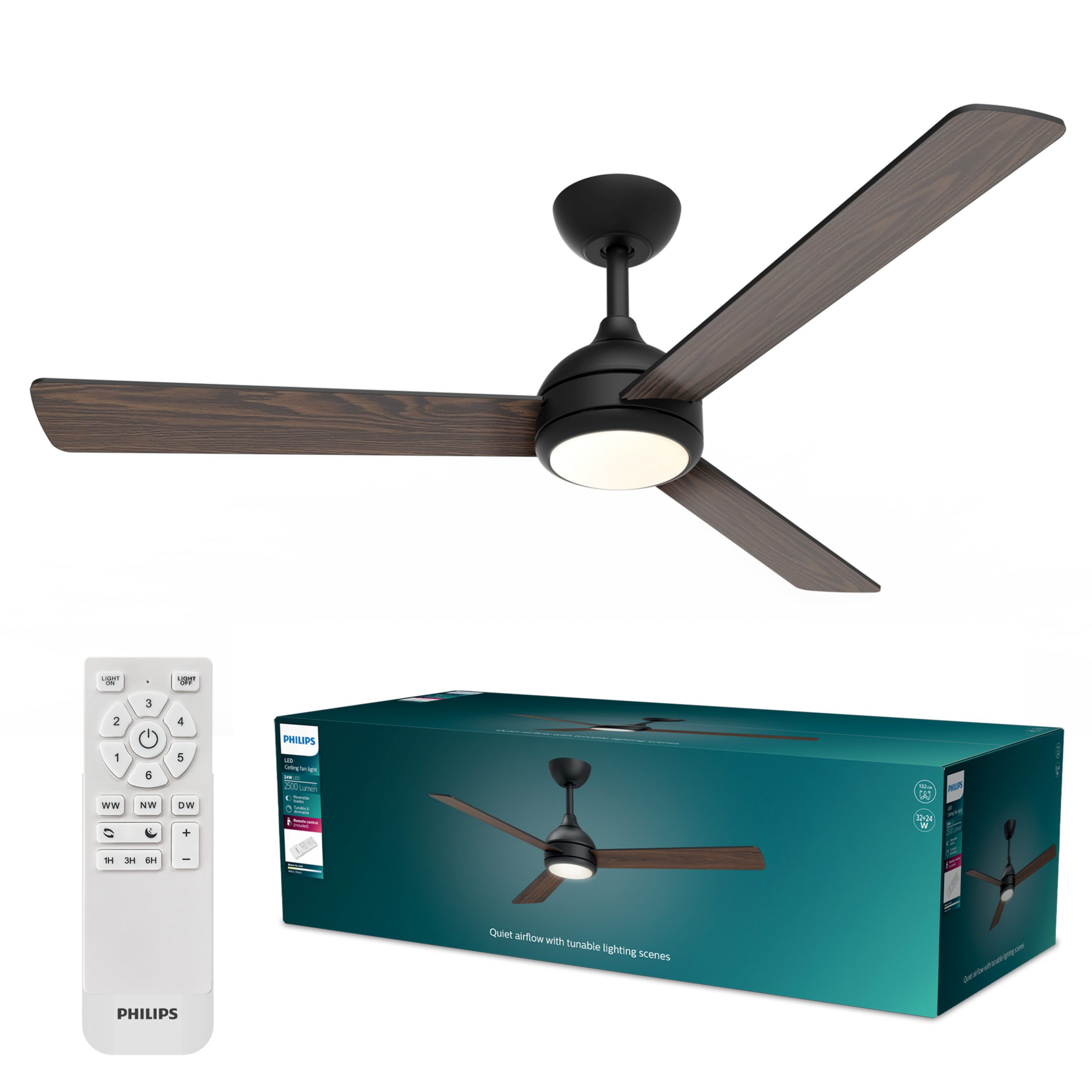 PHILIPS 929004751501 Ventilatore Soffitto Velyx Legno Nero LED 132cm - Image 2