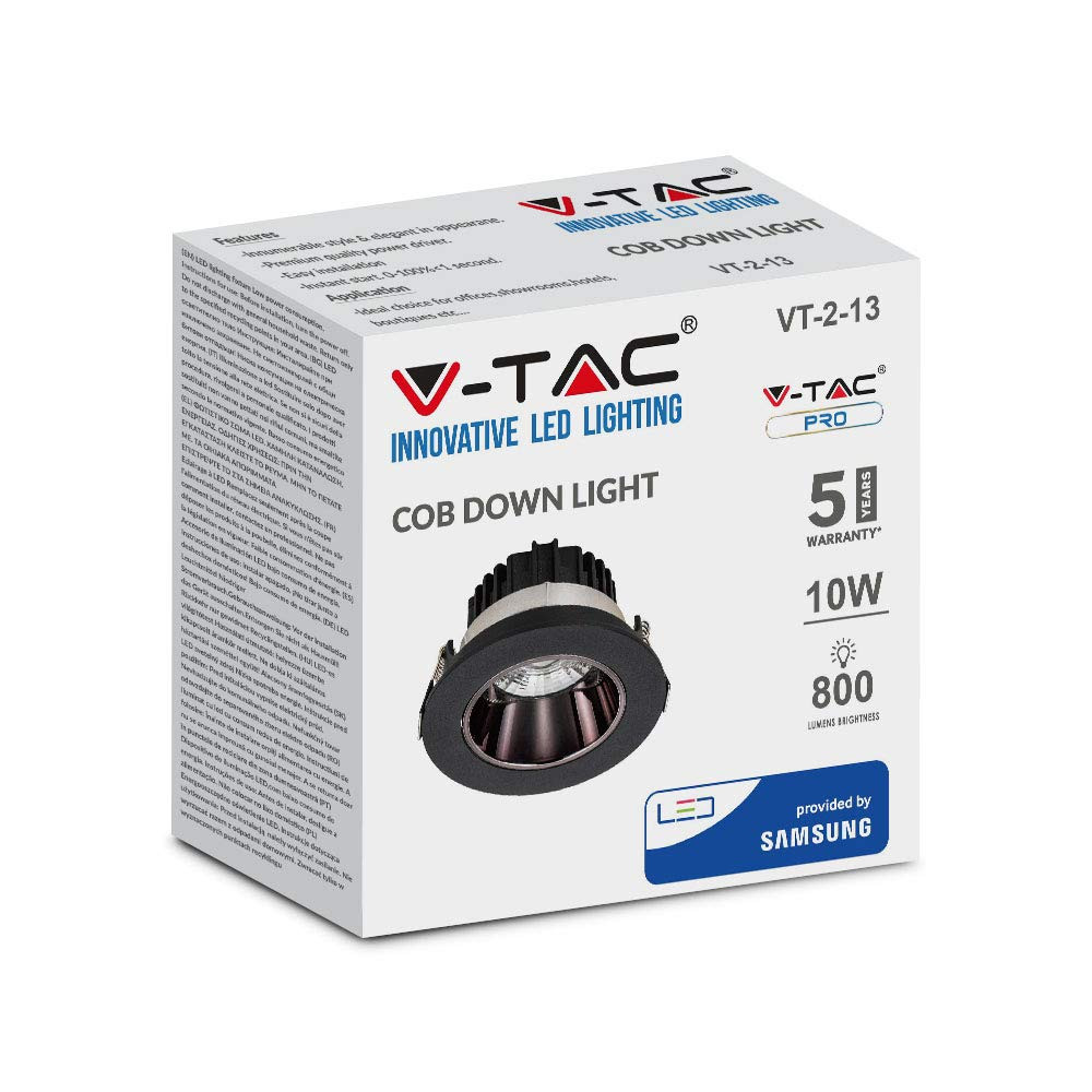 V-TAC SKU20051 Faretto Led Incasso 10W 800Lm 3000K Nero