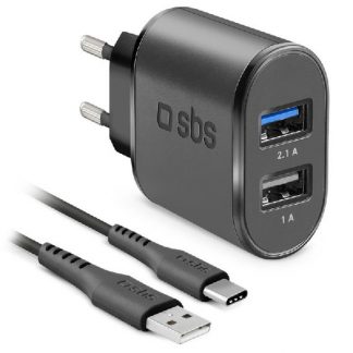 SBS PROTRAV2USB21K Caricatore Viaggio 2 USB 2 1A Nero