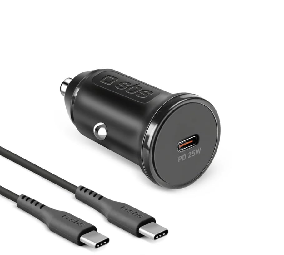 SBS TECRKITTCPD25W Caricatore Auto USB C PD 25W Con Cavo Tipo 1 Metro Nero