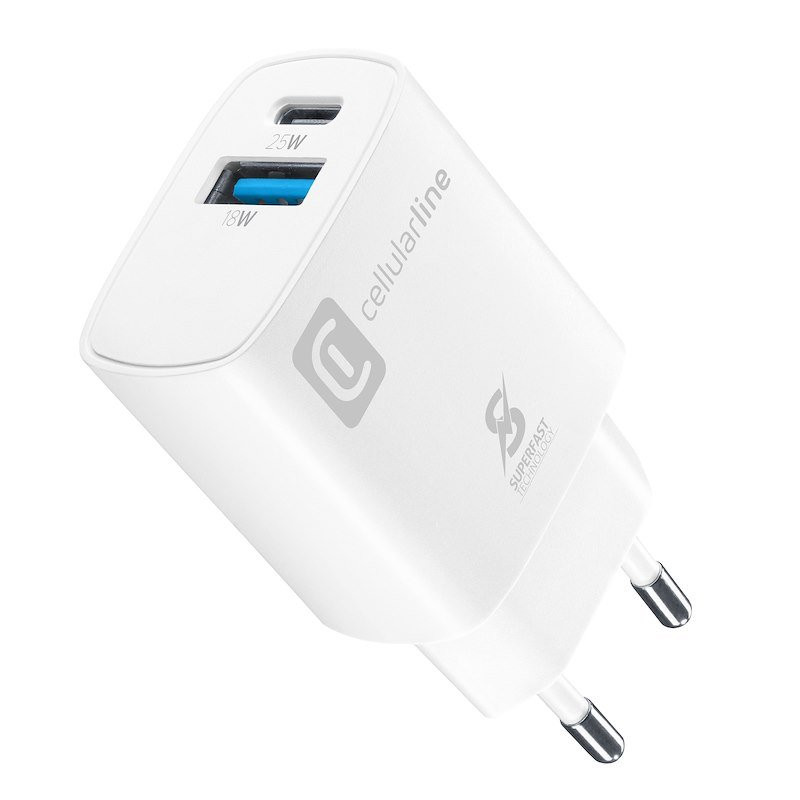 CELLULAR LINE ACHSM2USBPD25WSMLW Caricabatterie Rete Samsung Dual PD25W Bianco
