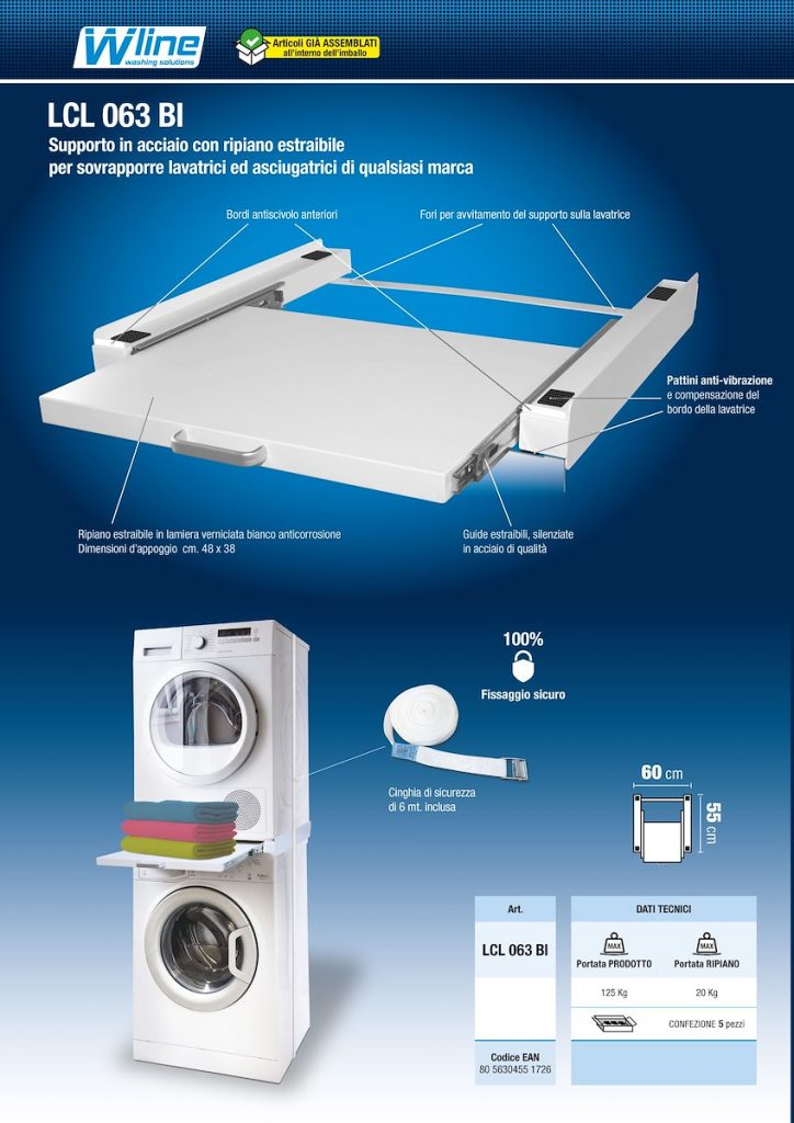 MUNARI LCL063BI Kit Sovrapposizione Estraibile Lavatrice Asciugatrice Bianco