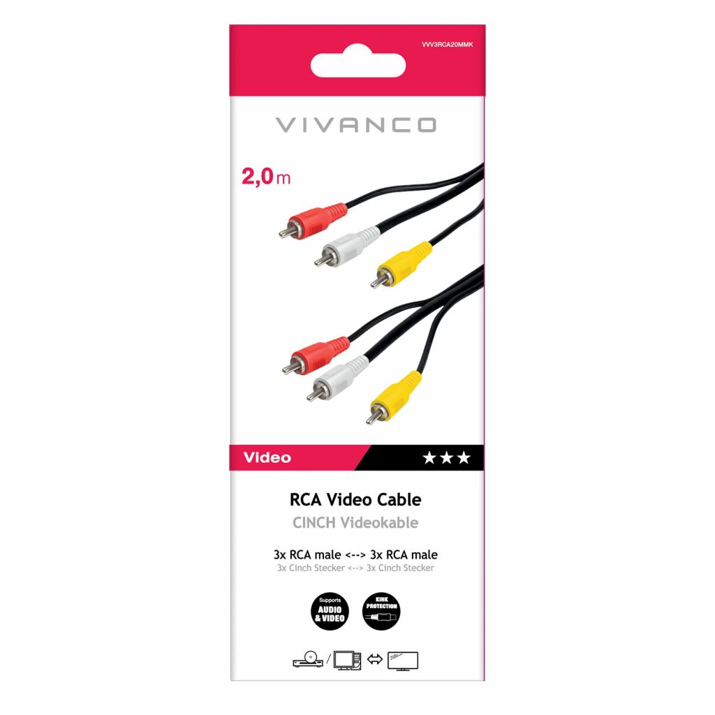 VIVANCO VVV3RCA20MMK Cavo Rca Video Maschio 2 Metri Nero