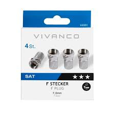 VIVANCO VVSAT4ADATMF Connettori F Maschio 7mm Metallo Set 4 Pezzi