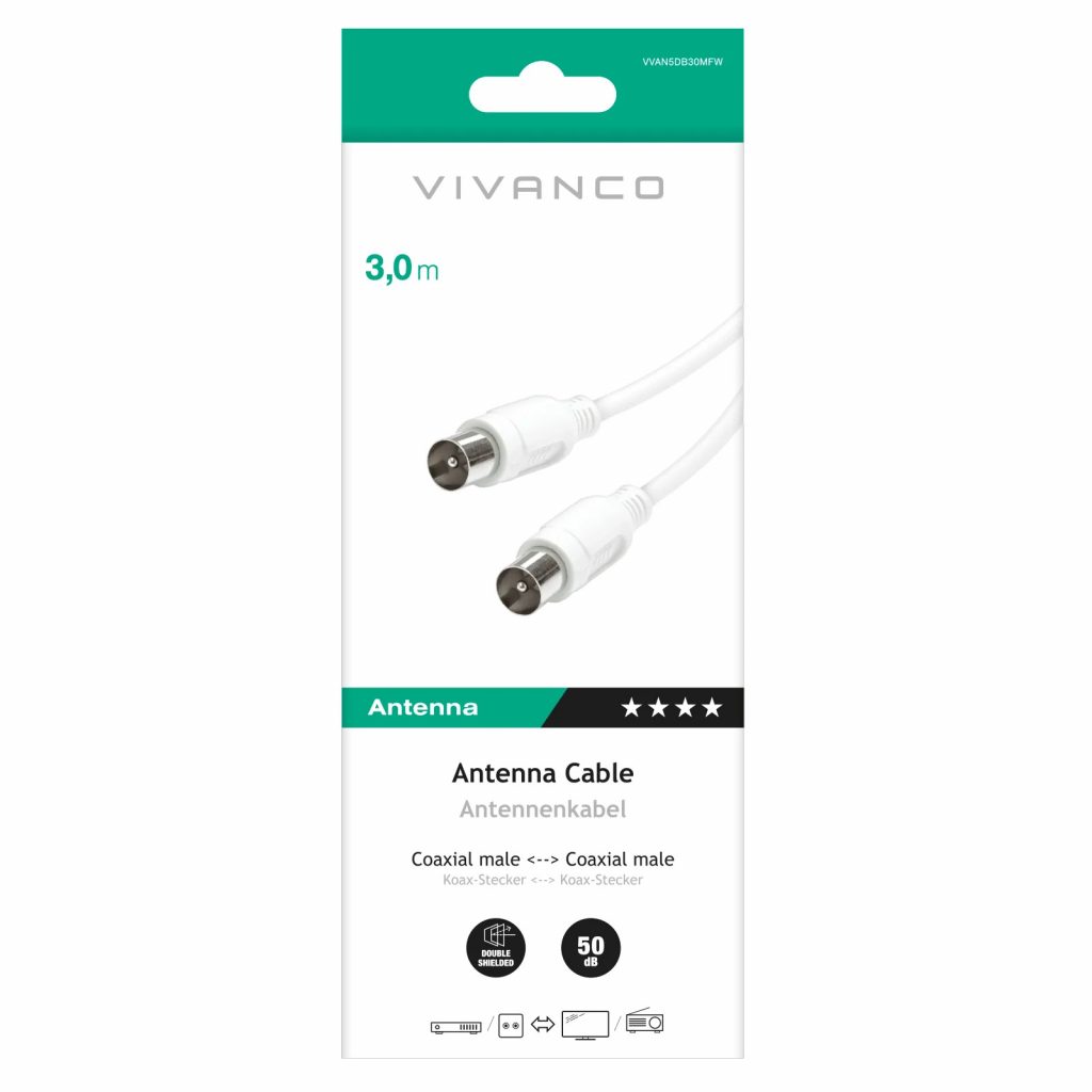 VIVANCO VVANEXTENDKIT Kit Cavo Coassiale Antenna 14 Metri Adattatori Inclusi