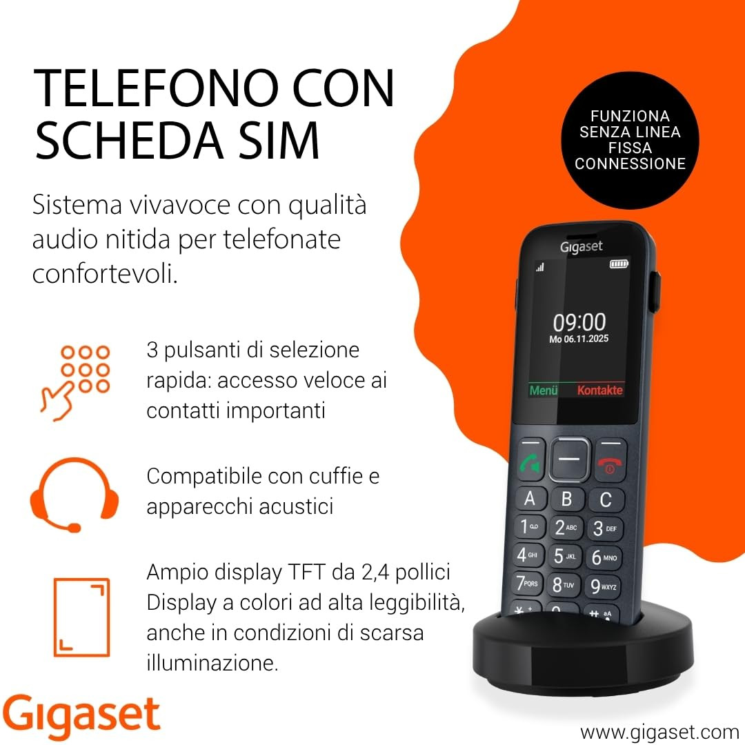 GIGASET COMFORT600SIMHS Telefono Senior Display Grande Bluetooth 4G LTE Slot SIM - immagine 2
