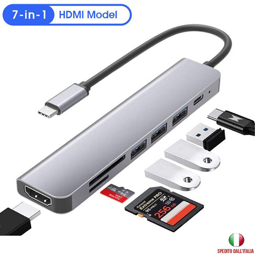 NUDO ADPUSB7IN101GR Hub Usb A 7in1 Type C Grigio