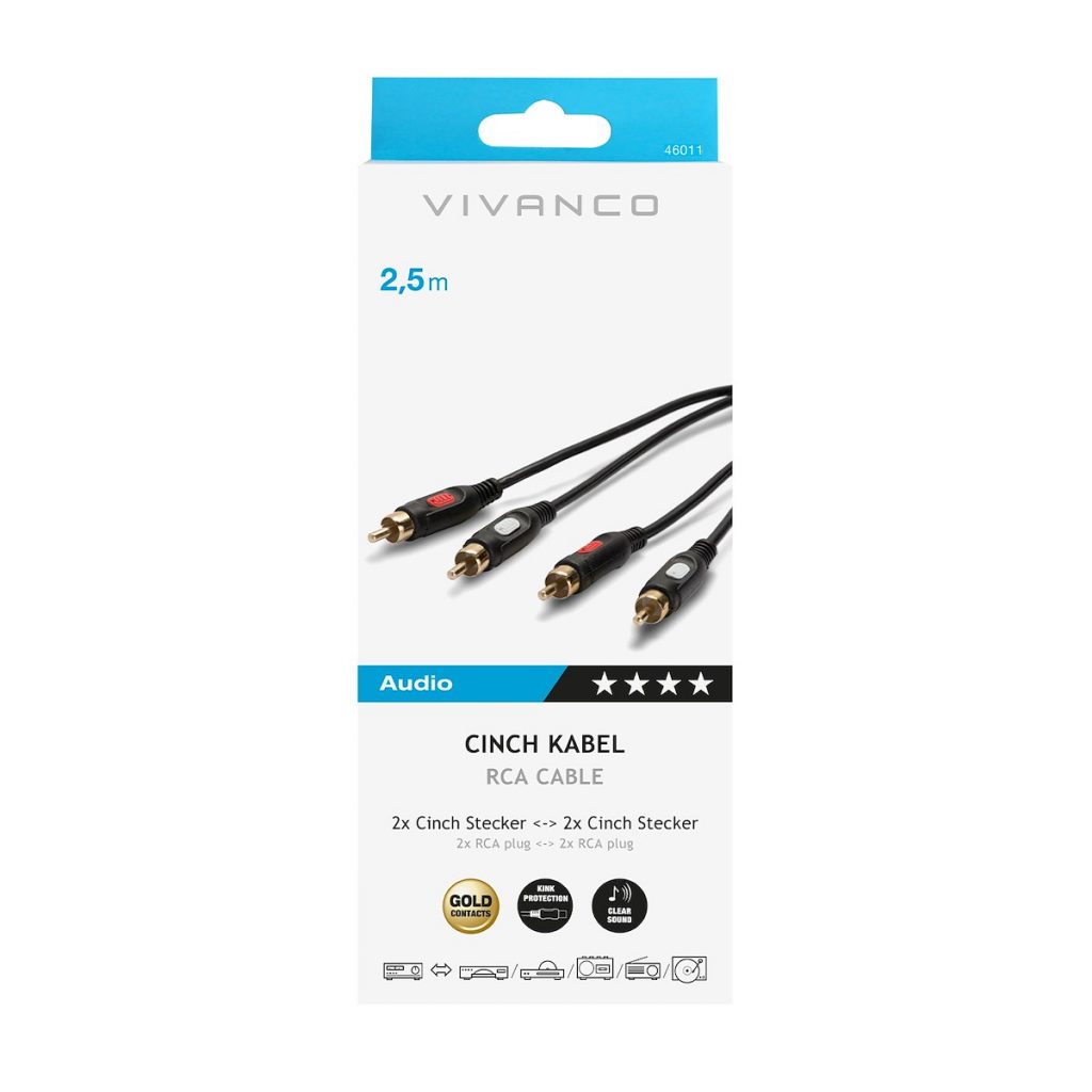 VIVANCO VVA2RCA25MMGK Cavo Audio 2 RCA Maschio A 2 RCA Maschio 2 5 Metri